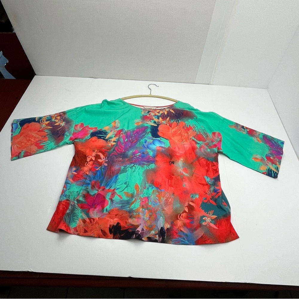 Soft Surroundings Top Womens Large Marciana Bright Abstract Sea Reef‎ Popover